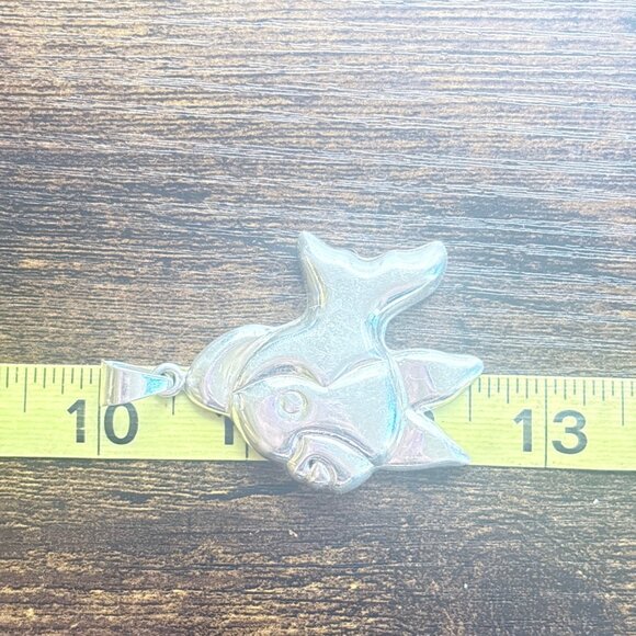 VTG Solid Sterling Silver 925 Whimsical Puffed Fish Pendant Size 2.5" Length - Picture 8 of 10
